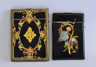 2 ANTIQUE ENGLISH PAPIER MACHE CALLING CARD CASES