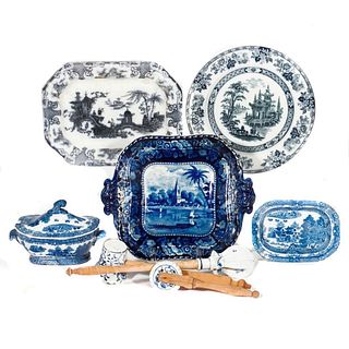 Group of Five Blue and White Serving Pieces.