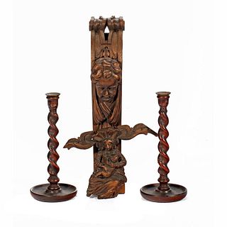 Group of Four Carved Wood Decorative Objects.
