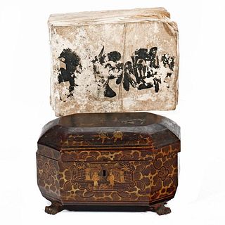 Chinese Lacquer Tea Caddy, with a Vintage Hotel Ledger.