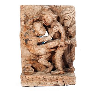 Indian Erotic Wood Carving.