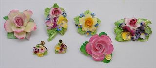 6 PC STAFFORDSHIRE PORCELAIN FLORAL BROOCHES