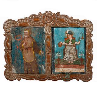 Double-Framed Painted Tin Retablos.