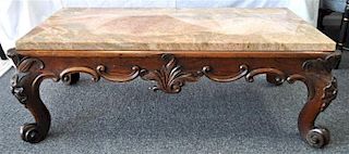 ORNATE HAND CARVED COFFEE TABLE W GRANITE TOP