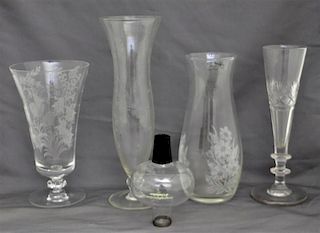 5 pc ELEGANT ETCHED GLASS - CUT CRYSTAL + MORE