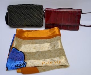 3 PC LARGE PICASSO SILK SCARF - JUDITH LEIBER PURSE