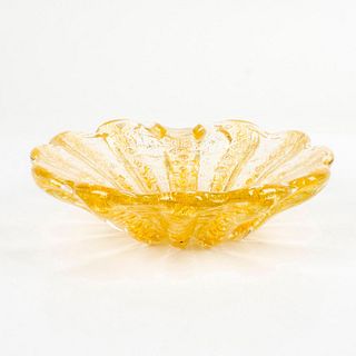 Vintage Murano Glass Leaf Bowl with Gold Highlights