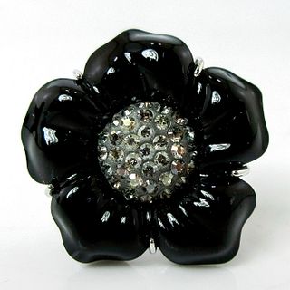 Swarovski Crystal Black Flower Ring, Size 6/S