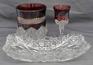 3 pc AMERICAN BRILLIANT & RUBY FLASH GLASS