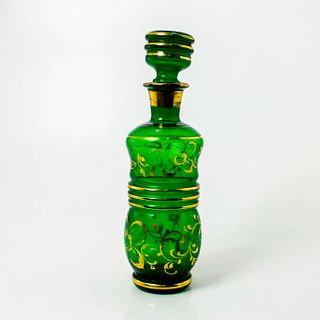 Vintage Bohemian Emerald Green Glass Decanter with Stopper