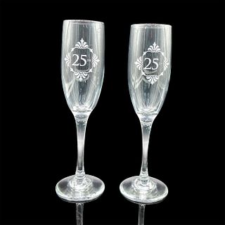 2pc Hortense B. Hewitt Champagne Flutes, 25th Anniversary