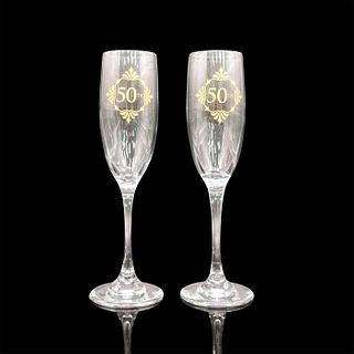 2pc Hortense B. Hewitt Champagne Flutes, 50th Anniversary