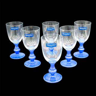 6pc Villeroy & Boch Clear & Blue Crystal Glasses Goblets