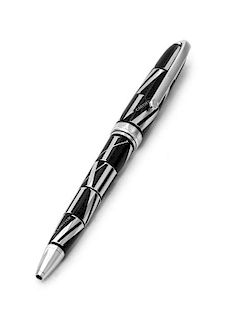 A Chiffres Romaines Platinum and Black Lacquer Limited Edition 1847 Ballpoint Pen, Cartier, Early 21st Century, the black lacque