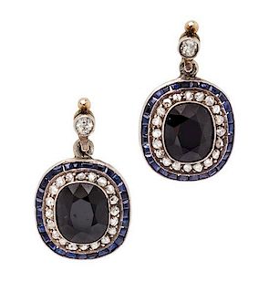 A Pair of Victorian Silver Topped Gold, Sapphire and Diamond Earrings, 3.10 dwts.