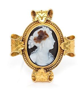 An Etruscan Revival Yellow Gold and Cameo Brooch, 12.10 dwts.
