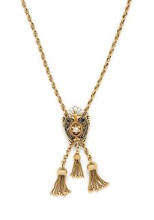 A Victorian Yellow Gold and Diamond Slide Necklace with Tassels, 24.80 dwts.