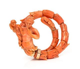 * A Carved Coral Flexible Bracelet, Circa Mid 19th Century,