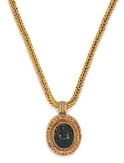 * A High Karat Yellow Gold and Bloodstone Cameo Pendant Necklace, 60.30 dwts.