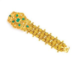 A Fine Georgian Yellow Gold, Emerald and Diamond Bracelet, Circa 1835, 73.80 dwts.