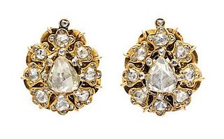A Fine Pair of Gold and Rose Cut Diamond Earrings, Circa 1890, 10.30 dwts.