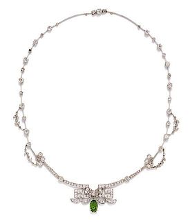 A Belle Epoque Platinum, Diamond and Demantoid Necklace, 18.80 dwts.