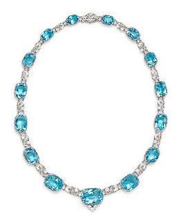An Important Platinum, Aquamarine and Diamond Necklace, Tiffany & Co., Circa 1915, 55.90 dwts.