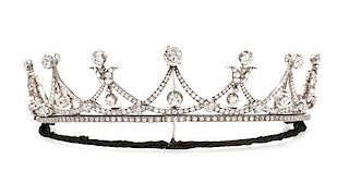 * A Victorian Silver Topped Gold and Diamond Convertible Tiara/Necklace,