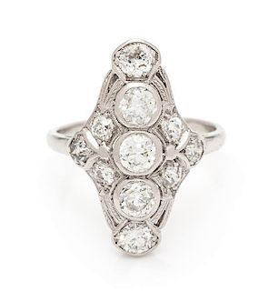 An Art Deco Platinum, White Gold and Diamond Ring, 3.40 dwts.
