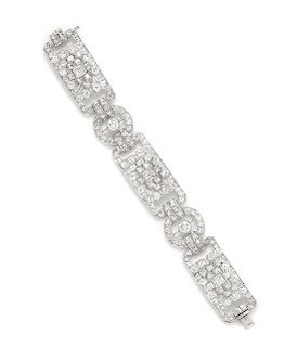 An Art Deco Platinum and Diamond Bracelet, 23.60 dwts.