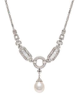 A Fine Platinum, Natural Pearl and Diamond Necklace, Circa 1920, 22.50 dwts.
