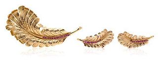 A Retro Yellow Gold and Ruby Demi Parure, Tiffany & Co., 8.70 dwts.