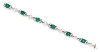 A White Gold, Emerald, Pearl and Diamond Bracelet, 9.60 dwts.