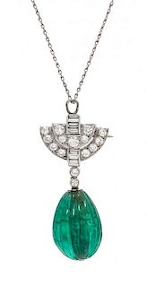 * A Platinum, Emerald and Diamond Pendant/Brooch, Tiffany & Co., 6.50 dwts.