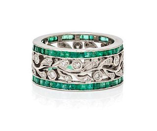 A Platinum, Emerald and Diamond Eternity Band, 7.10 dwts.