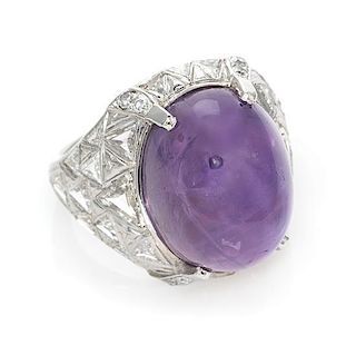 A Platinum, Purple Star Sapphire and Diamond Ring, 11.80 dwts.