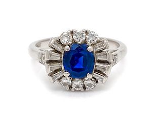 A Platinum, Sapphire and Diamond Ring, 3.20 dwts.