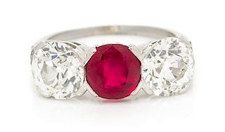 * A Platinum, Burmese Ruby and Diamond Ring, Circa 1910, 3.70 dwts.