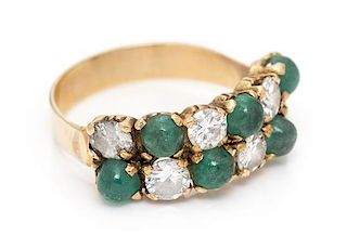 * A Yellow Gold, Diamond and Emerald Ring, 2.40 dwts.