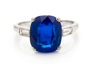 A Platinum, Unheated Ceylon Sapphire and Diamond Ring, 3.30 dwts.
