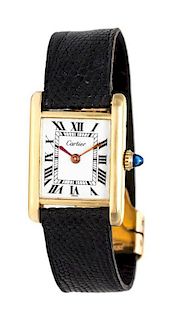 An 18 Karat Yellow Gold Tank Wristwatch, Cartier, 18.80 dwts.