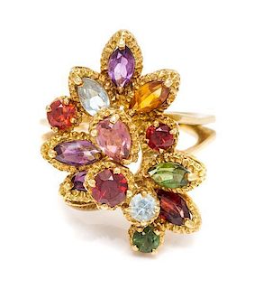 A Yellow Gold and Multigem Cocktail Ring, 6.80 dwts.