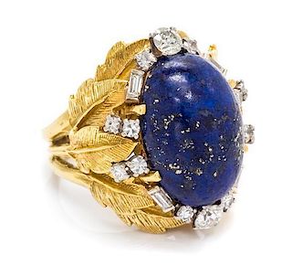 An 18 Karat Yellow Gold, Lapis Lazuli and Diamond Ring, 10.30 dwts.