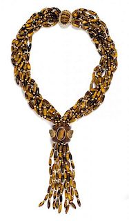 An 18 Karat Yellow Gold, Tiger's Eye Quartz, Lava and Hardstone Necklace, Tony Duquette, 137.10 dwts.
