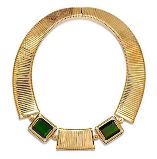* A Vintage 18 Karat Yellow Gold, Tourmaline and Diamond Collar Necklace, Weingrill, 136.10 dwts.