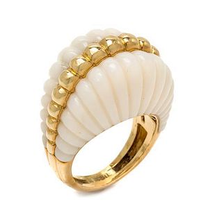 An 18 Karat Yellow Gold and White Coral Bombe Ring, 9.70 dwts.