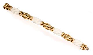 An 18 Karat Yellow Gold and White Coral Bracelet, 32.00 dwts.