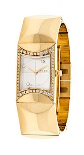 An 18 Karat Yellow Gold, Diamond and Mother-of-Pearl Wristwatch, Fred Paris, 74.50 dwts.