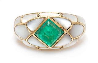 An 18 Karat Yellow Gold, Emerald and Mother-of-Pearl Ring, French, 9.00 dwts.