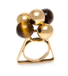 * A Modernist Yellow Gold and Tiger's Eye Ring, 9.50 dwts.
